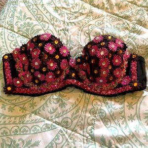 Vintage Carnival Glittery floral bikini top